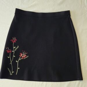 Express Black A-Line Skirt with Red Floral Design